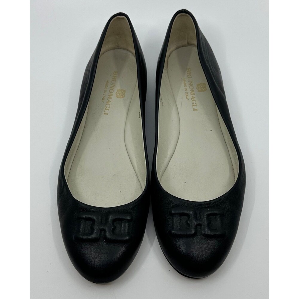 Bruno Magli DIDI Black Leather Ballet Flats Shoes Logo Toe Women's Sz 8 M Italy